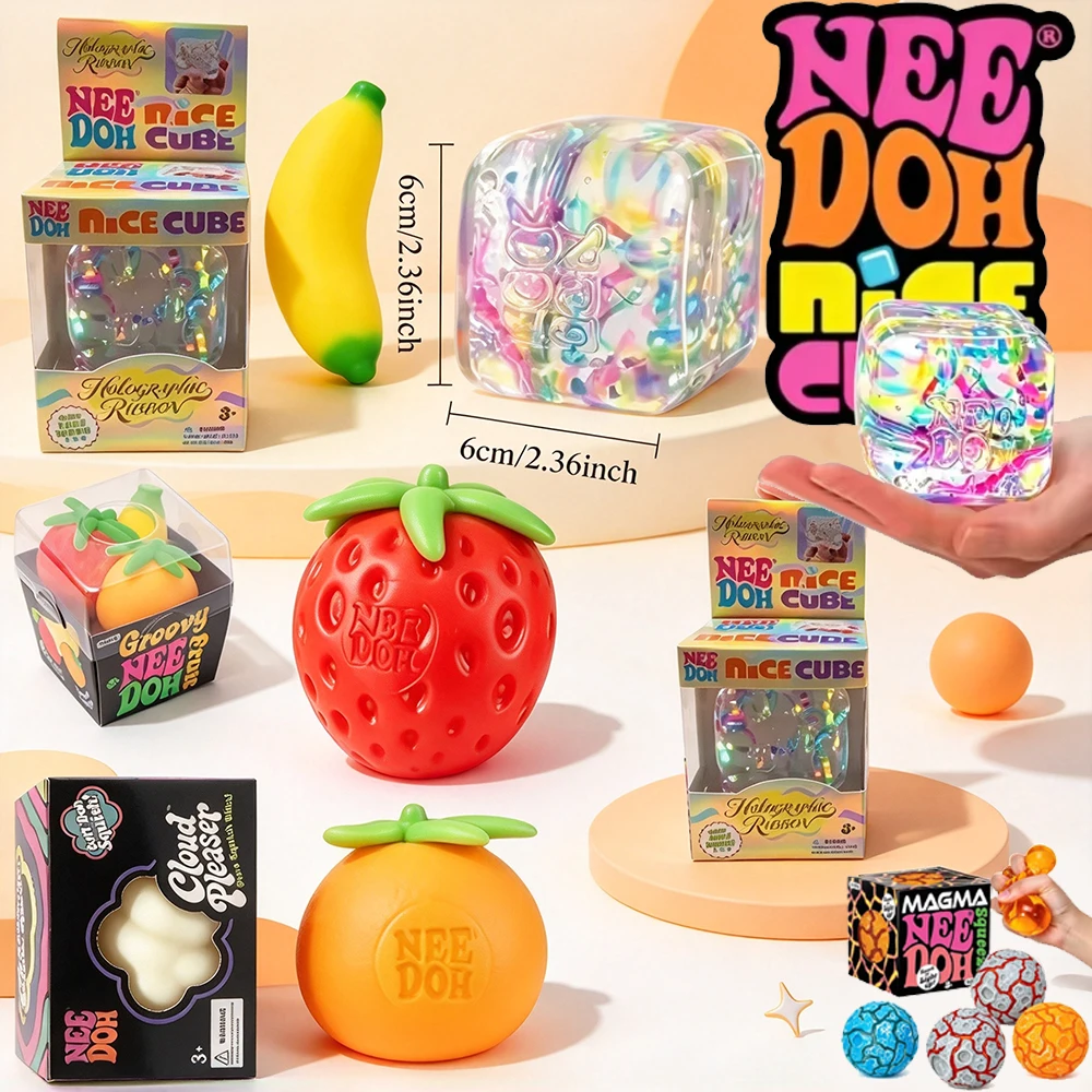 Trending NeeDoh Holographic Ribbon Cube & Cloud Pleaser Squish Toy Soft Jelly Squeeze Stress Relief Fidget Sensory Toy For Adult