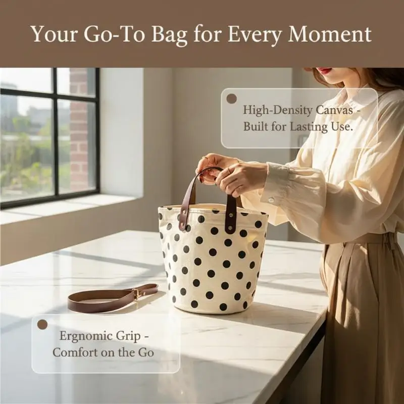 Polka Dot Pattern Canvas Tote Bags for Women Suitable for Large and Small Size Shopping
