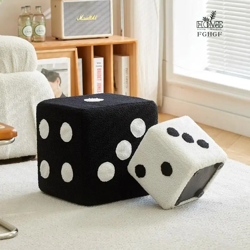 

Home door shoe changing stool dice creative pouf lambskin footstool small low stool