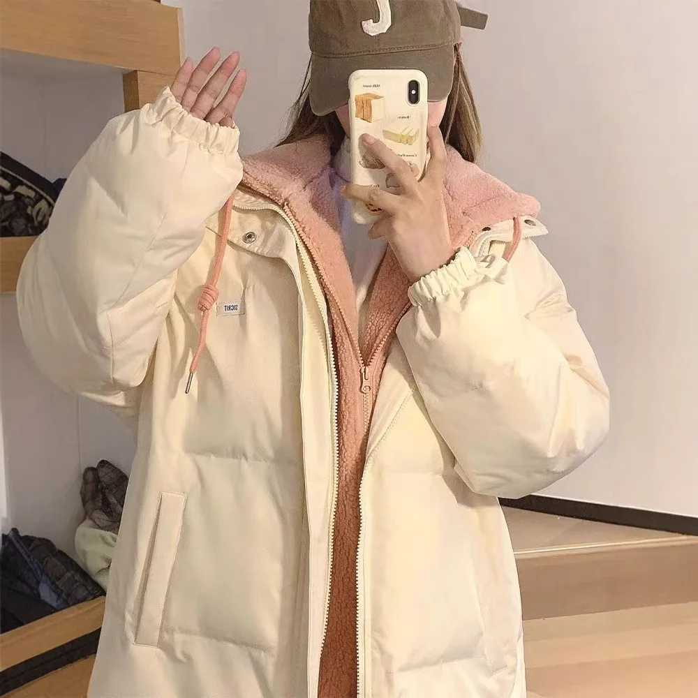 

Autumn and Winter Jackets for Women Coat False Two-piece Cotton-padded Jacket Design Sense Loose Hooded Thicken Keep Warm