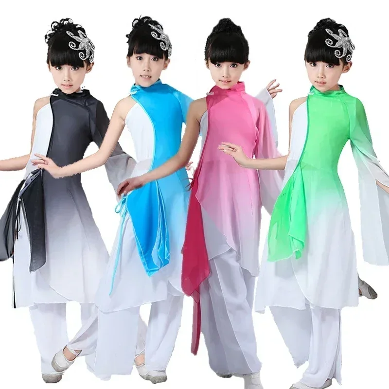 

Girls yangko dance new children's clothing costume stage costumes ink classical dance costumes children alone dance fan