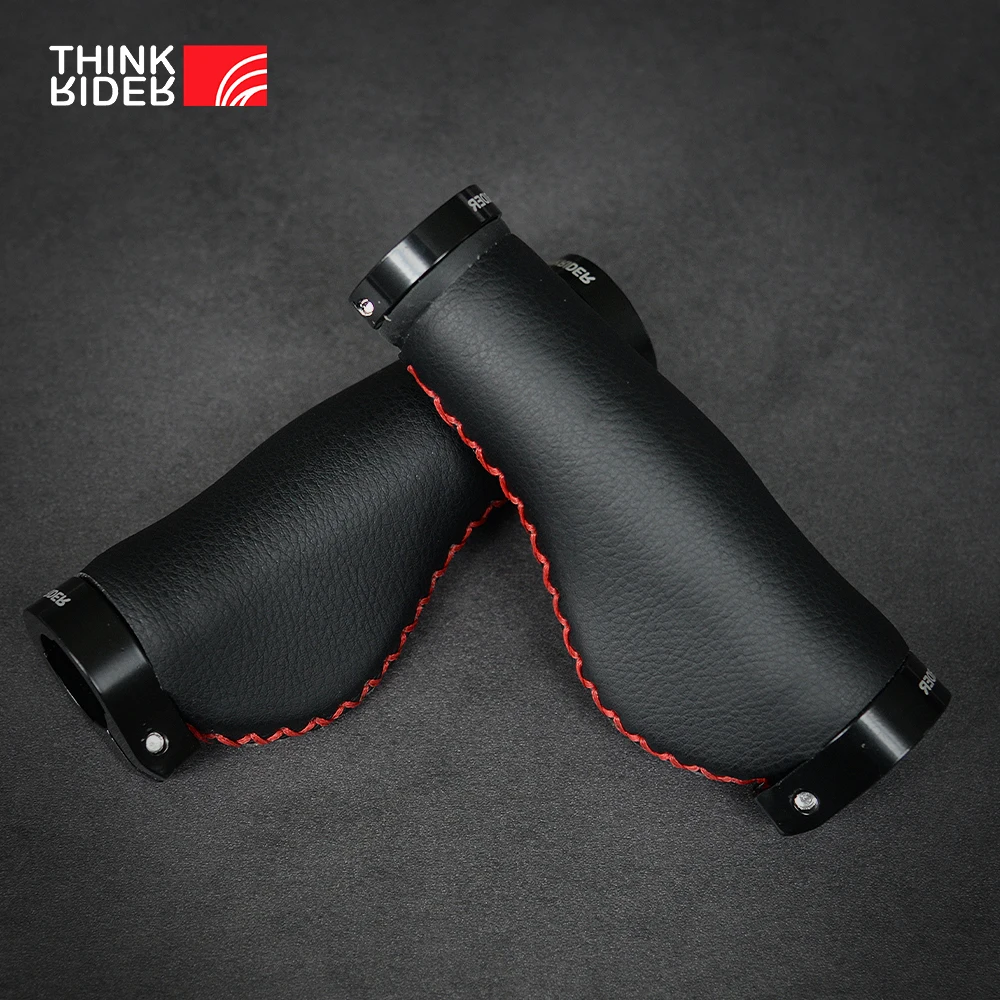 ThinkRIder Fiber Leather Bicycle Handlebar Grips City Bike Scooter MTB Cover Handle Bar End Non-slip Aluminum Lock