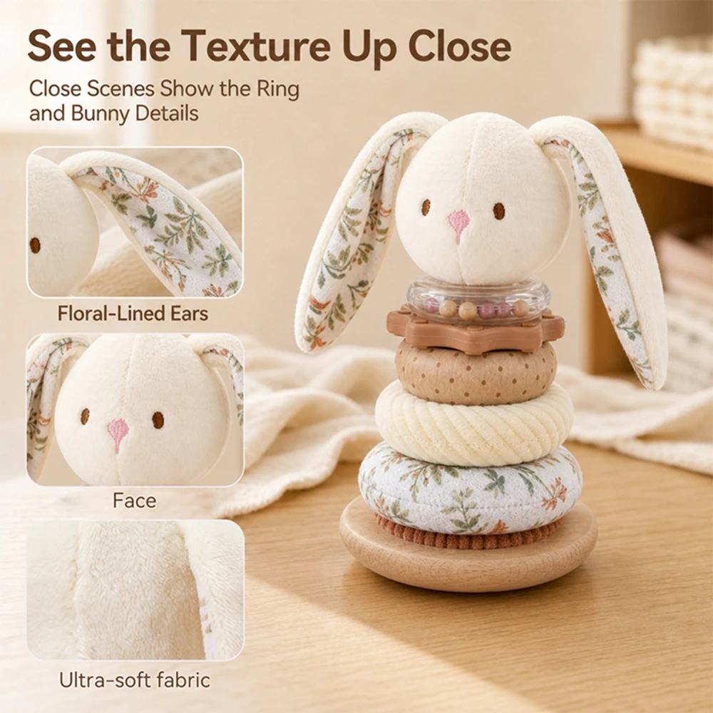 Baby Rabbit Stacking Toy Cartoon Animal Stacking Rings Early Montessori Learning Educational Toy Sensory Soothing Toy Gifts