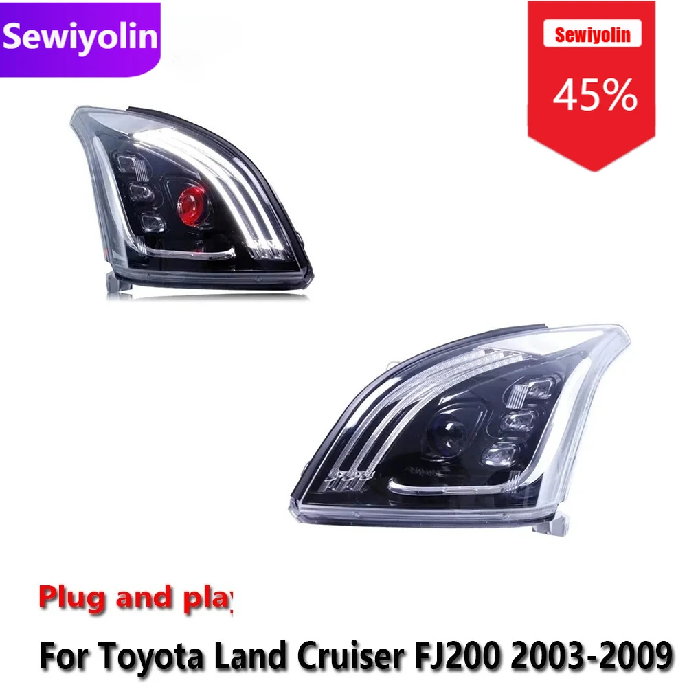 

Автомобильные светодиодные фары DRL в сборе для Toyota Land Cruiser FJ200 2003-2009, противотуманные фары DRL, стоп-сигнал поворота, Plug and Play