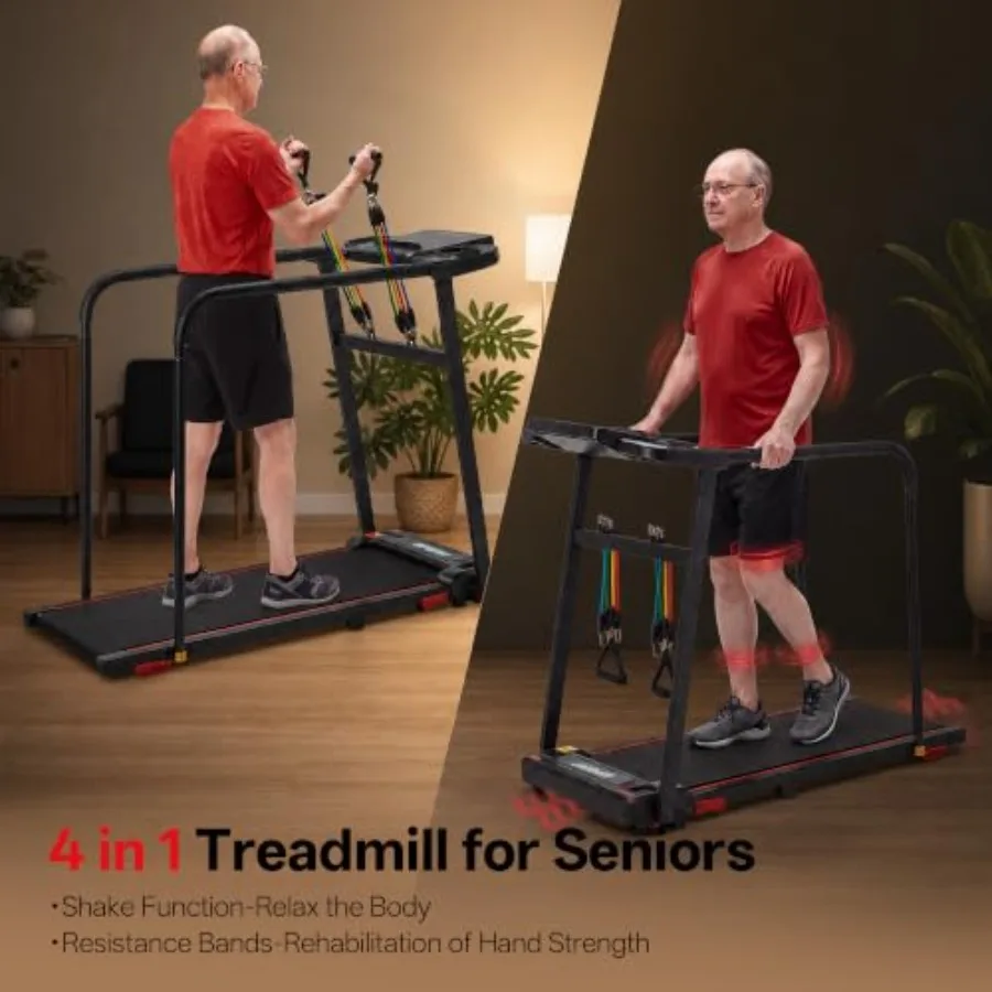 Walking Treadmill for Seniors with Extended Handrails, Emergency Stop Button, Treadmill for Home 265 lbs Capacity, Shaking, Spe