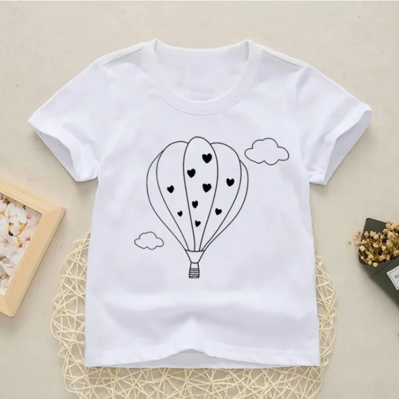 Cute  Cartoons Color Balloon Print T Shirt Girls Boys FunnyClothes Summer Fashion Short Sleeve  T-shirt Tops.