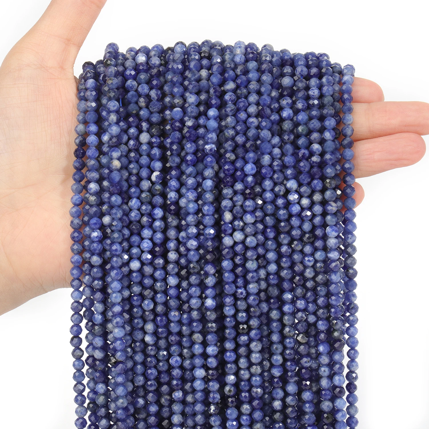 Großhandel Facettierte 2 3 4mm Naturstein Blaue Sodalith Perlen Runde Kleine Lose Perlen für Schmuckherstellung DIY Armband Halskette – Detail 5