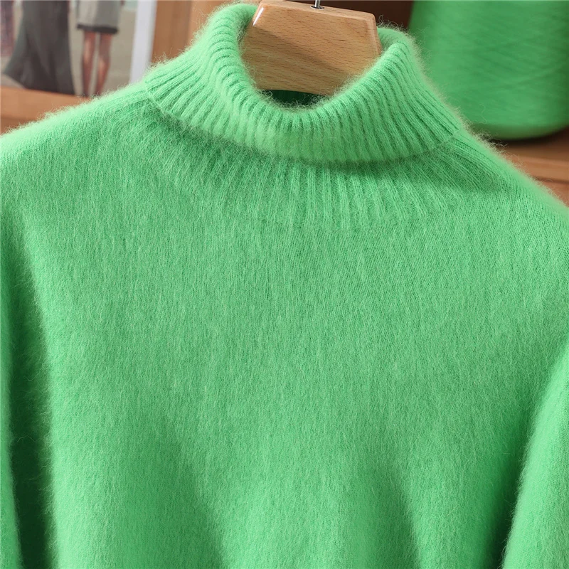 Autumn And Winter New 100% Mink Cashmere Sweater Ladies' High Lapel Solid Color Padded Pullover Wool Knitted Bottoming Shirt