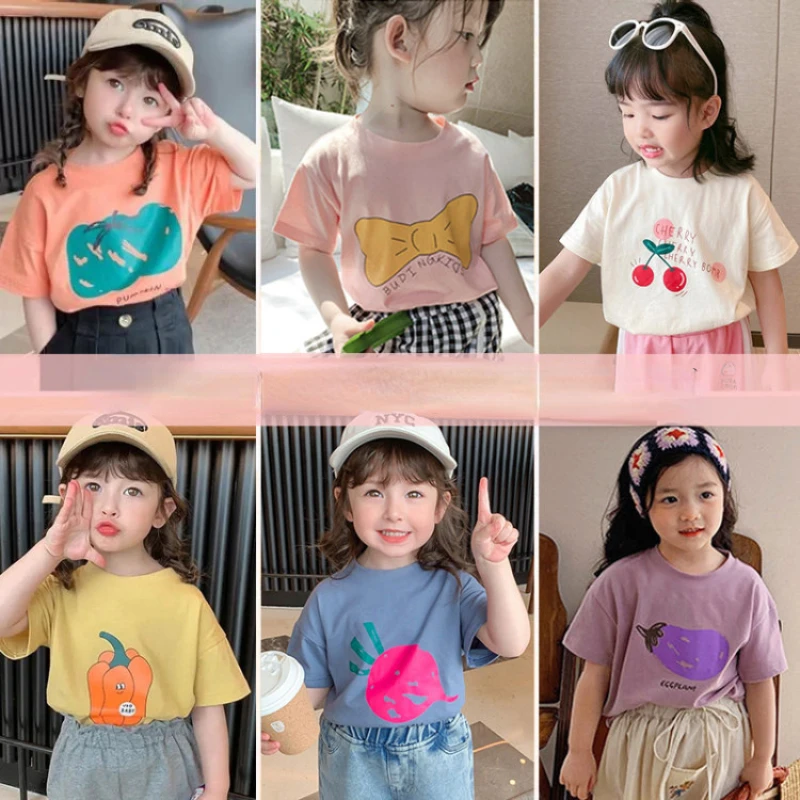 Baby Girls Boys Short Sleeved T-shirt Kids Cotton Top Tees Toddler Cartoon Print Shirts Summer Children\'s Clothing Korean Style