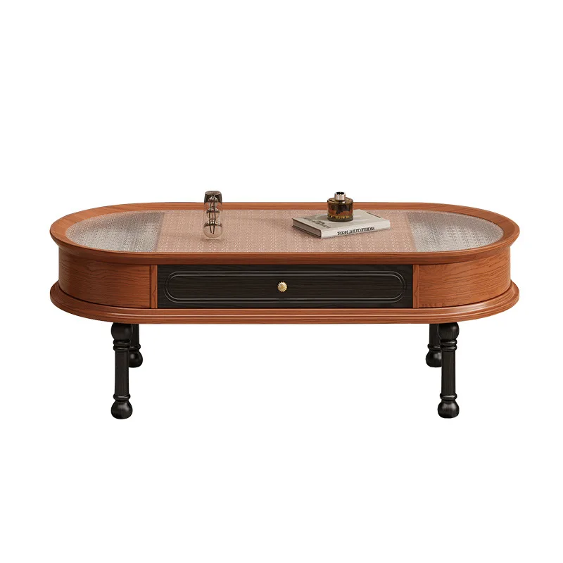 

French retro style coffee table living room small apartment solid wood oval coffee table high-end sense antique style tea table