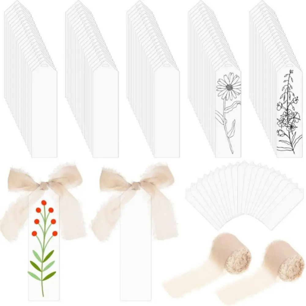 

10Pcs Transparent Acrylic Diy Blank Bookmark Flower Label With Ribbon Table Seating Sign Book Accessories Readers Present Tags