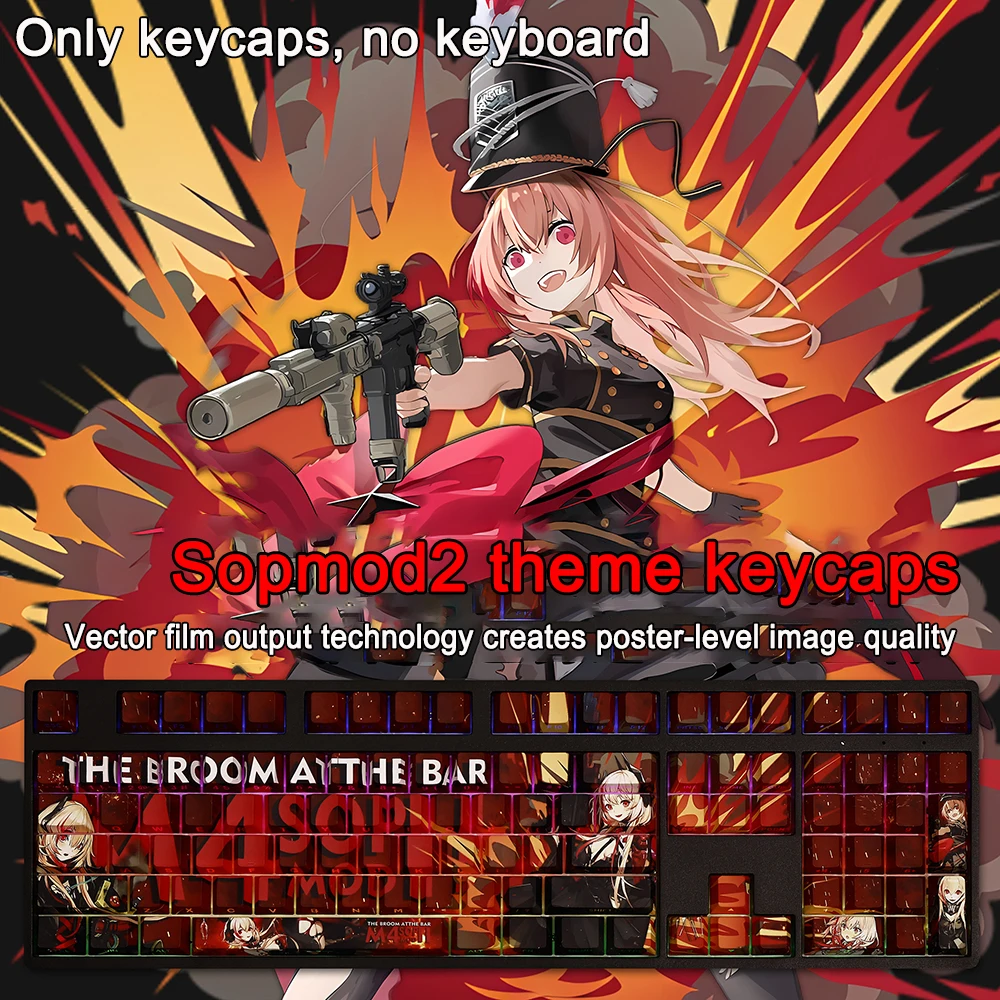 108 Keys/set Girls Frontline Keycaps PBT Dye Subbed AK12 M200 Keycap Cherry Anime Cartoon Gaming Key Caps For ANSI 61 87 104 108
