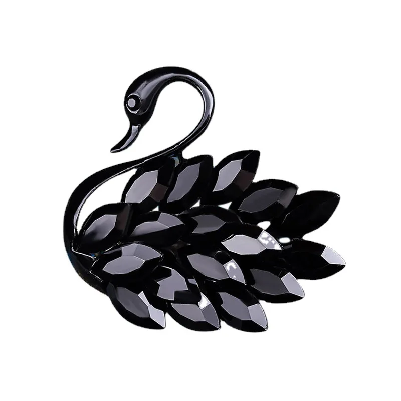 Luxury Rhinestone Black Swan Brooches For Women Suit Dress Accessories Elegant Bird Animal Brooch Pins Office Party Jewelry Gift image 2