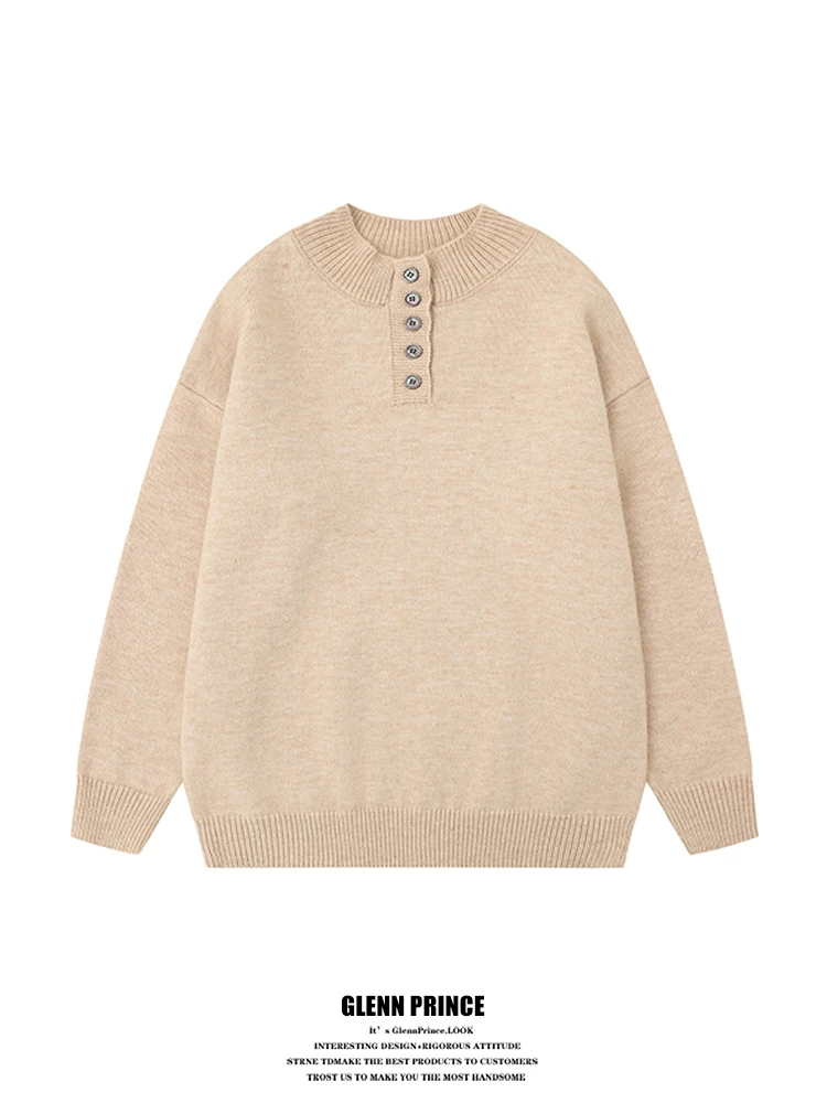 

American Retro Button-Up f High Ne Loose Men's Knitwear Autumn Winter Casual Inner Wear GPstudio Lazy Sle Knitted Sweater