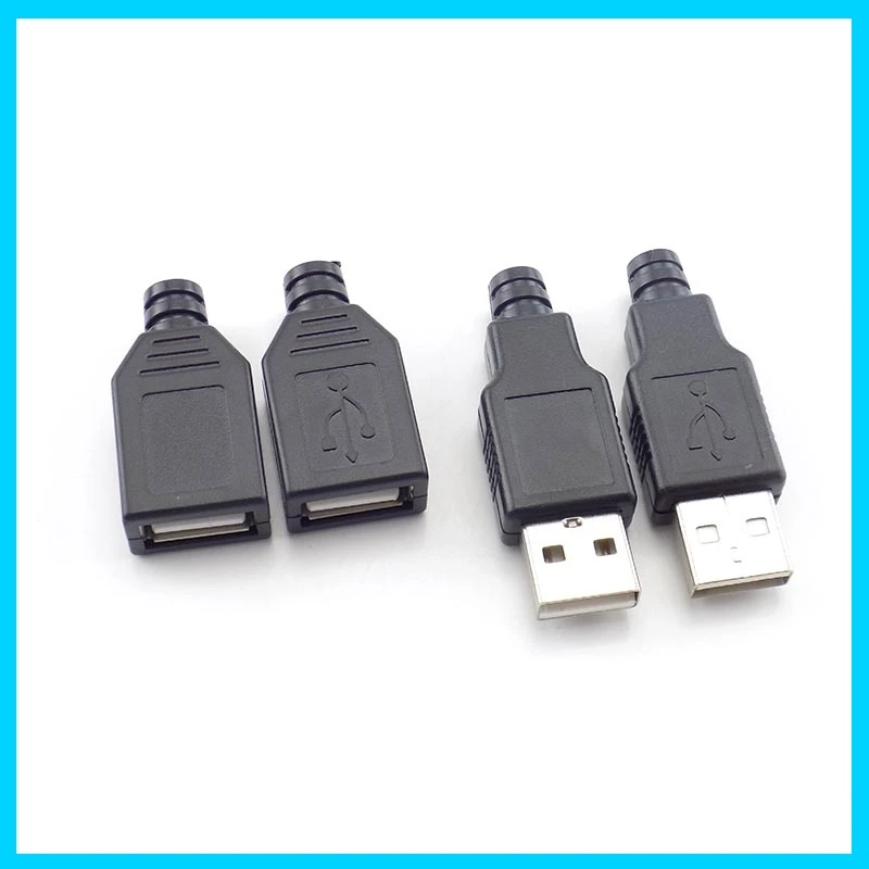 1/5/10PCS 2.0 USB 4-Pin A-Type DIY Connector - Female/Male Solder Plug Socket with Black Plastic Cover  E3