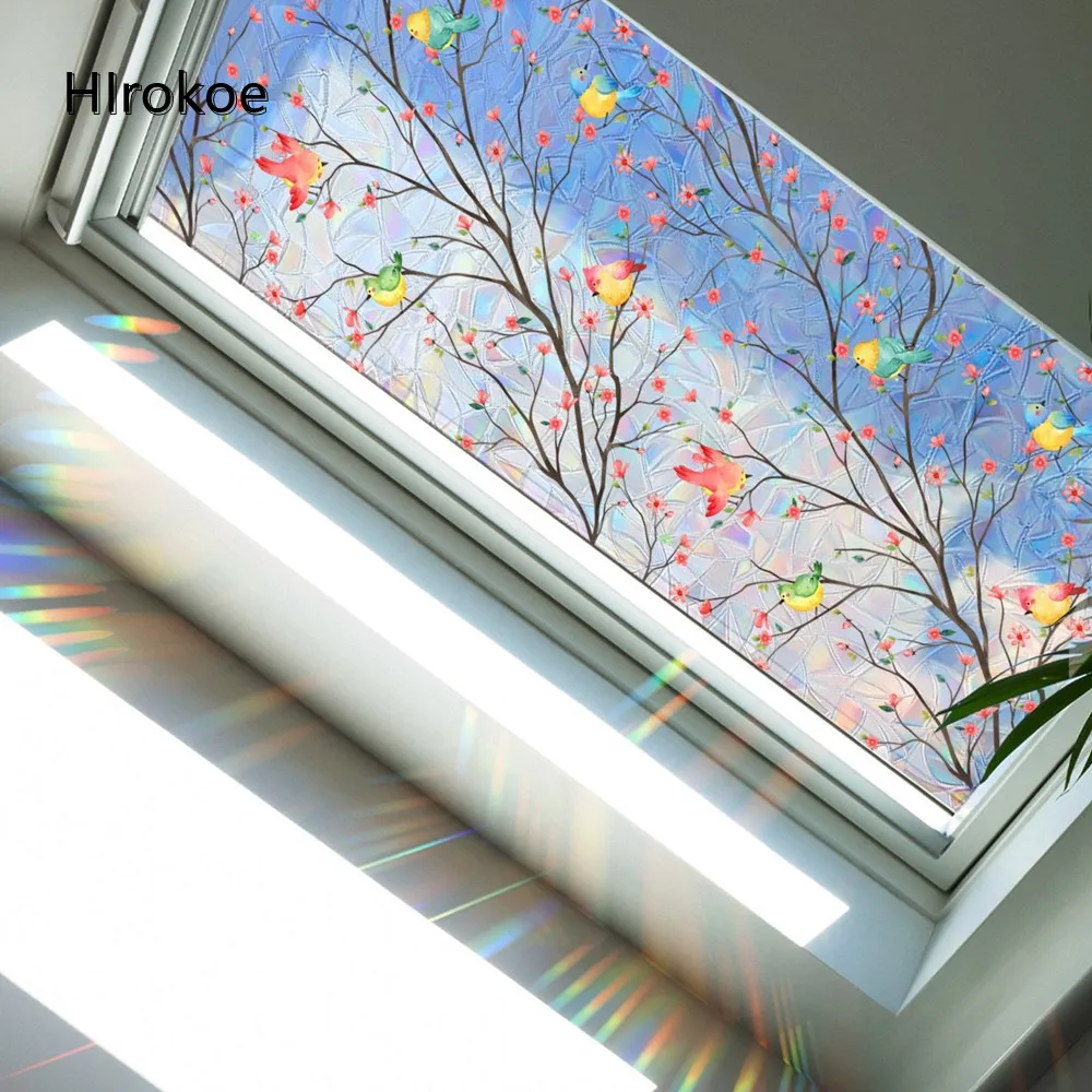 

Sunlight Colorful Electrostatic Glass Stickers Branch Bird Window Stickers Home Glass Film Fenetre Bedroom Decoration Stickers