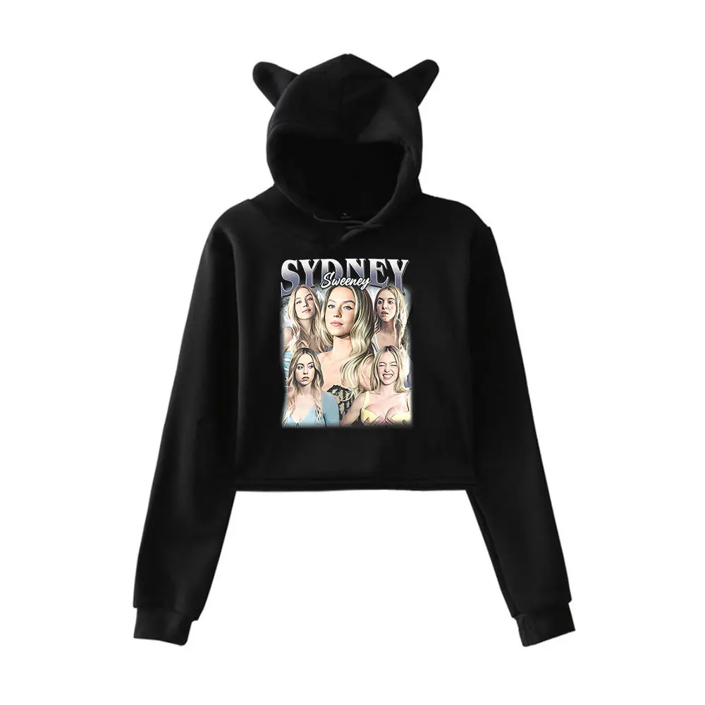 

Sydney Sweeney Vintage 90s Streetwear logo Hoodie Merch Hoodies Sweatshirts for Girls Cat Ear Crop Fashion Sports Pullover