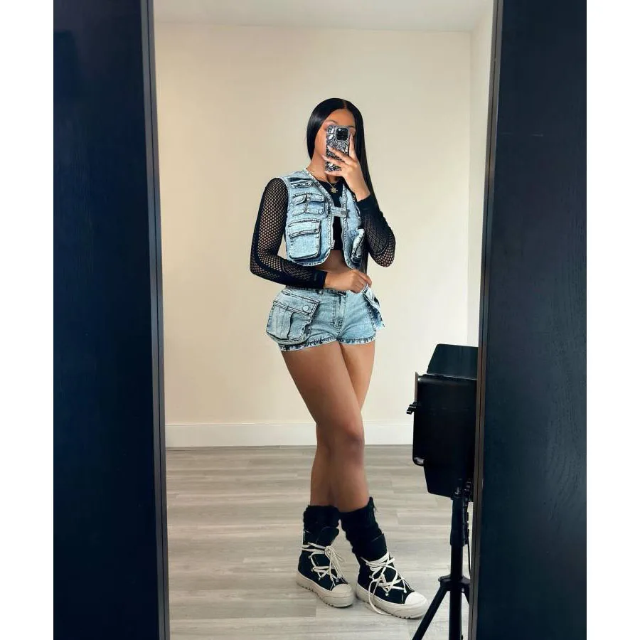 Denim Jackets Coats Summer Two Piece Pant Sets Biker Shorts Suits Sets Cropped jean Jackets Tracksuit Sexy Outfits Y2K Fashion