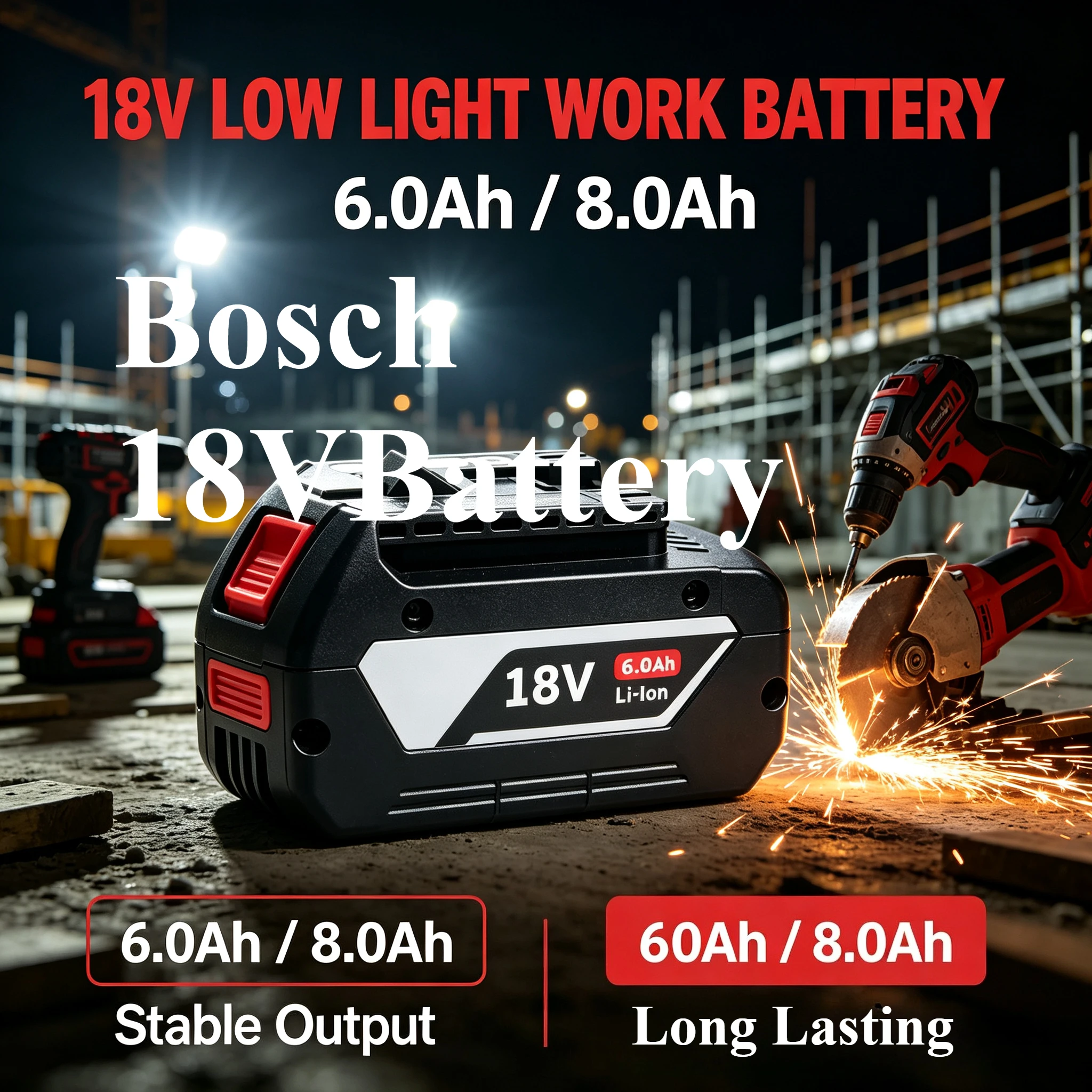 Bosch 18V 6.0Ah Battery High Capacity  Replacement Pack BAT610G  Fit Bosch 18V Cordless Power Tool Lineup