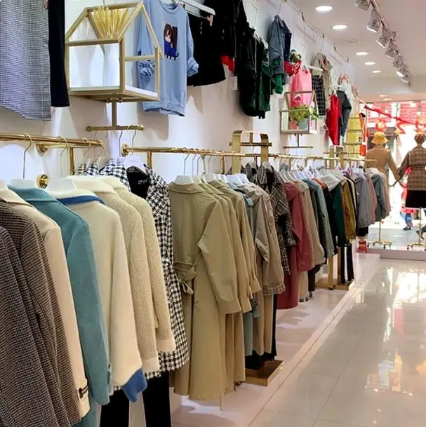 

Clothing store hanger rack display rack wall hanging side hanger stainless steel yellow titanium gold tube hanger