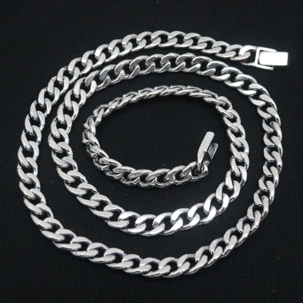 

Real Solid 925 Sterling Silver Chain Men Lucky 6mm Curb Cuban Link Necklace 59.91g/55cm