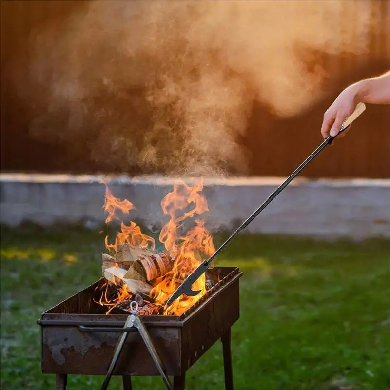 Outdoor Fire Poker Campfire Poker For Fire Pit 33 Inch Fire Poker With Wooden Handle For Fire Pit Long Portable Campfire Poker