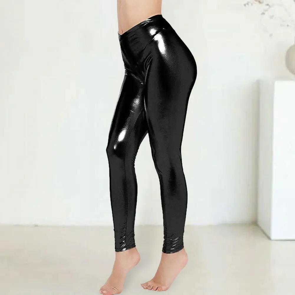 Trendy Elastic Waist Trousers Wide-leg Pants High Waist Faux Leather Skinny Pants for Women Breathable Tummy Control for Club