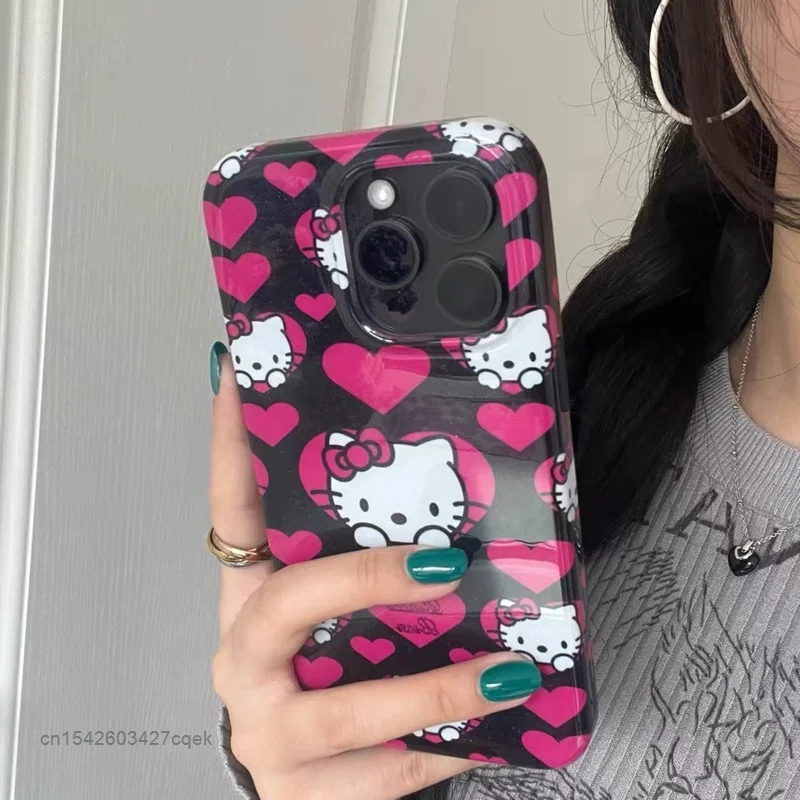 Sanrio-funda protectora de Hello Kitty para Iphone, carcasa moderna para modelos 12, 13 Mini, 14, 15 Plus, 11 Pro Max, Apple X, Xr, Xs, 7 y 8