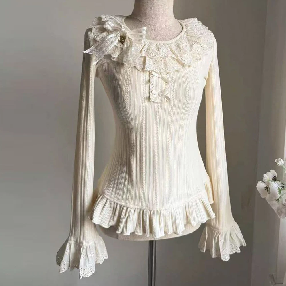 

Girl milk Florita sweet cute elastic ruffle top Lolita fall and winter underwear y2k accessories vintage clothes