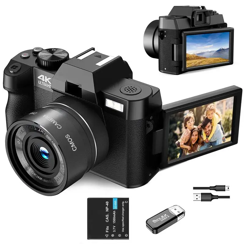 To Macro Lens 4K Digital Camera Flip Screen Selfie Camcorder 48MP Youtube Vlog WIFI Webcam Video Recorder 16X Digital Zoom