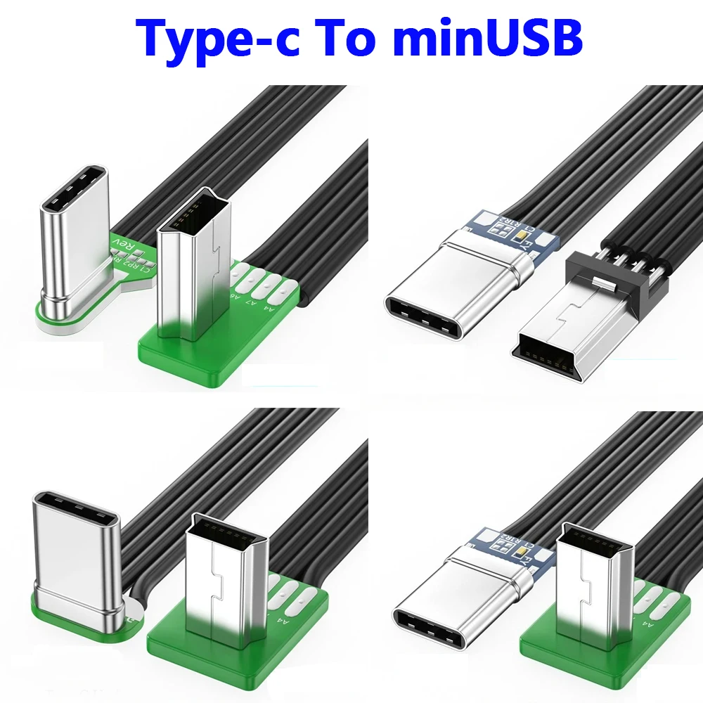 

Type-C To Mini USB Adapter Cable Dual Angled Connectors Up/down/left Right for Car Dash Camera Customizable Charger Computer
