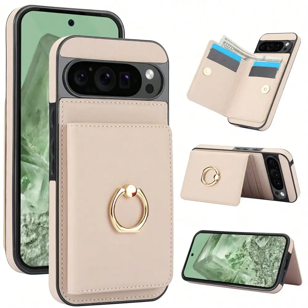 Wallet Case with Card Holder, 360° Rotation Ring Kickstand Magnetic Clasp for Google Pixel 9 Pro XL/9 Pro/Pixel 9/8/8 Pro/8A/6A