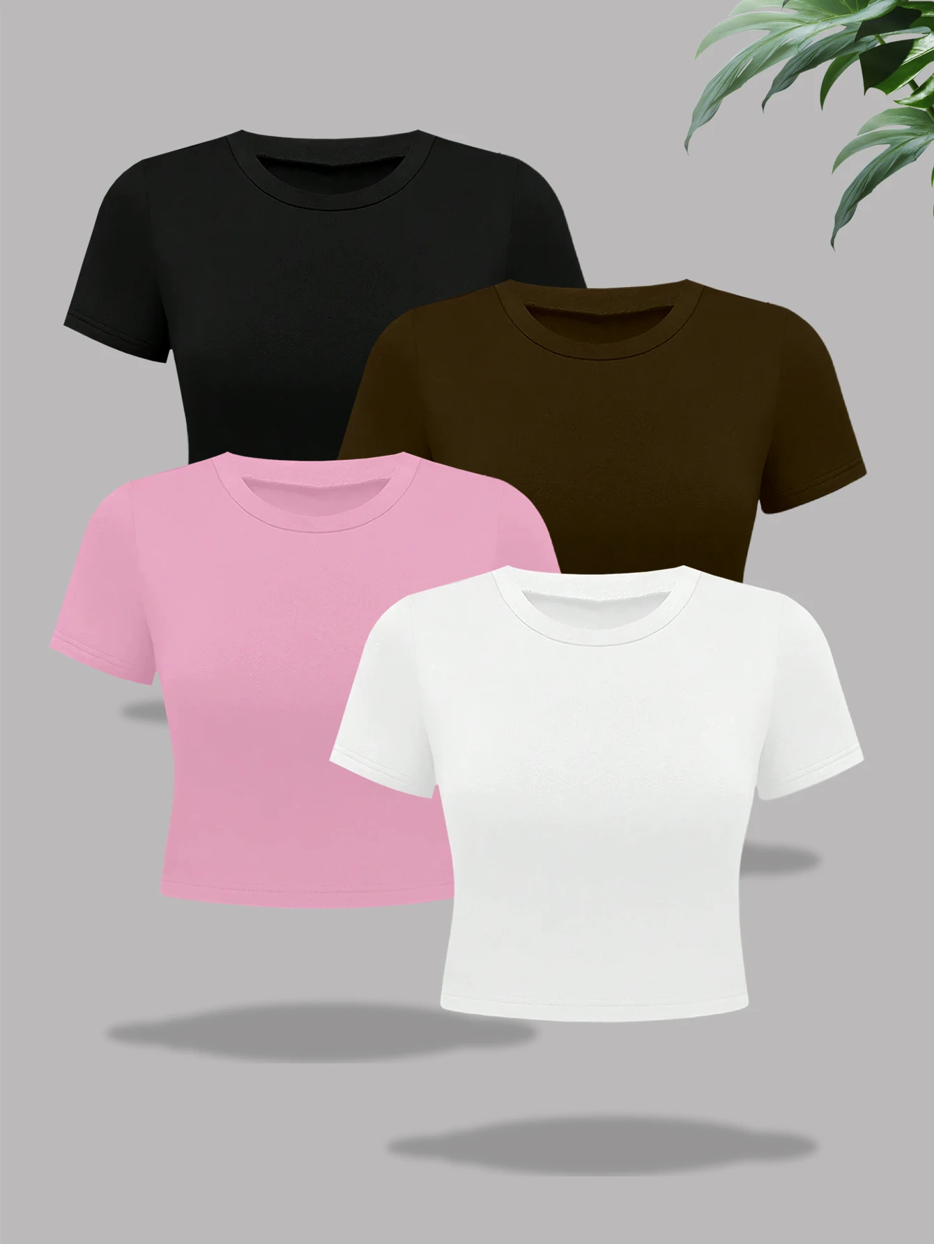 

New fashion casual comfortable solid color plus size women's T-shirt four-piece set;