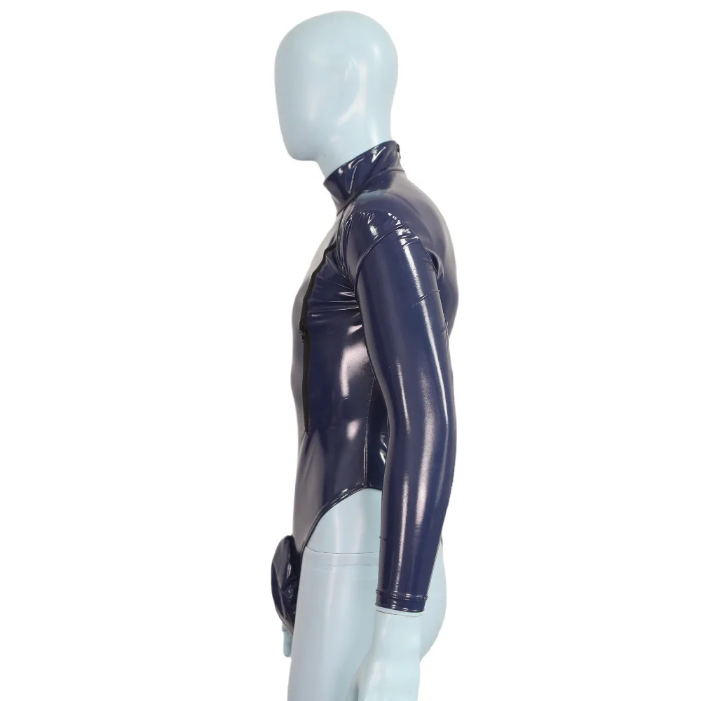 S-4XL سستة مفتوحة التمثال ارتداءها Catsuit لامعة بولي Leather الجلود محدب الحقيبة بذلة جاحظ المنشعب Carapace فتح الصدر الجوارب #4