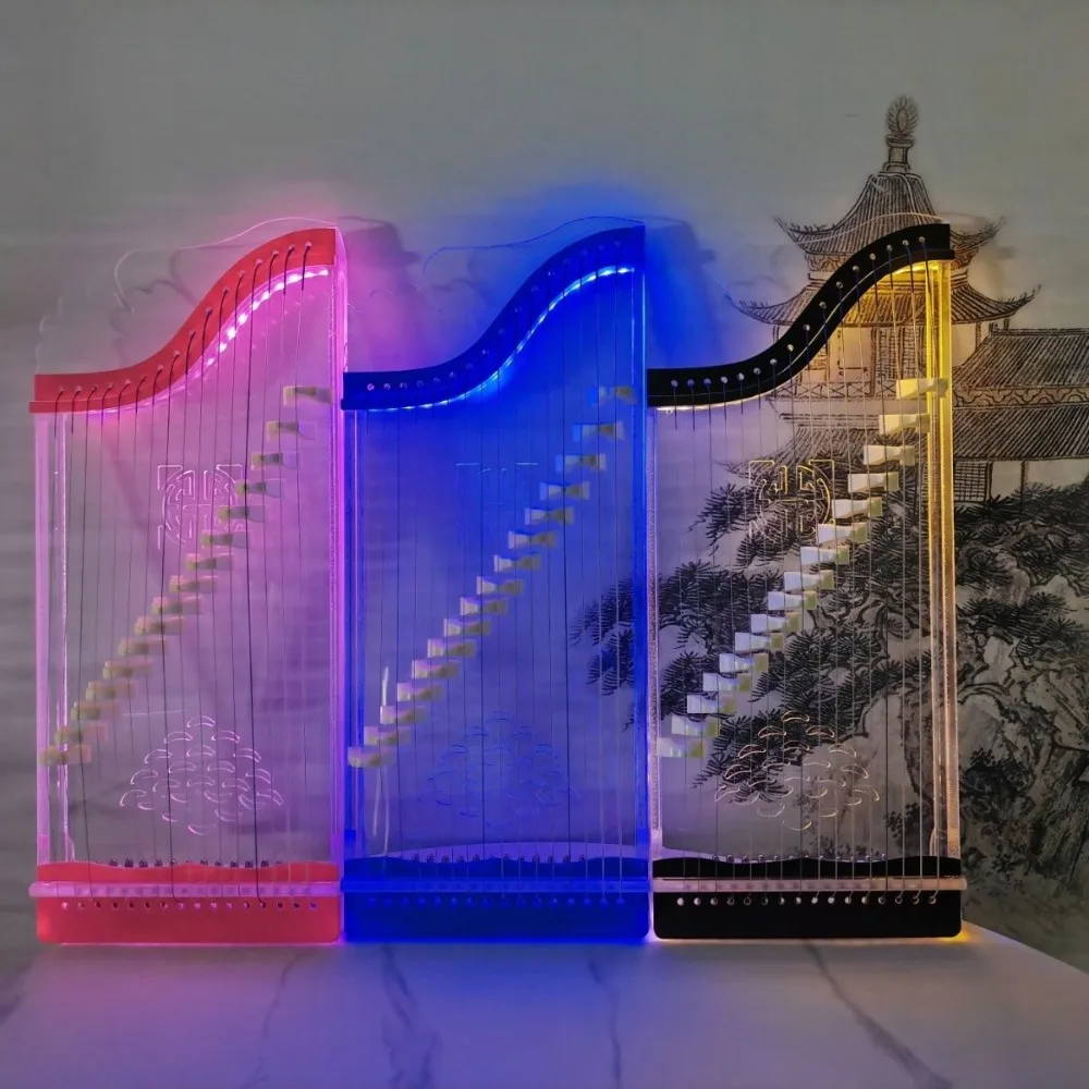 

16 Strings Guzheng Beginner Practice Healing Noctilucent Transparent Mini Guzheng 66cm Portable Chinese Musical Instrument