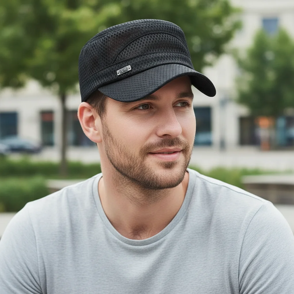 Spring Summer Anti-UV Baseball Cap Adjustable Breathable Cadet Hat Outdoor Casual Flat Top Cap Men