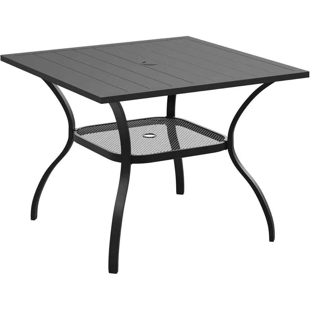 

Outdoor Metal Patio Dining Table with Umbrella Hole for Backyard, Lawn, and Deck