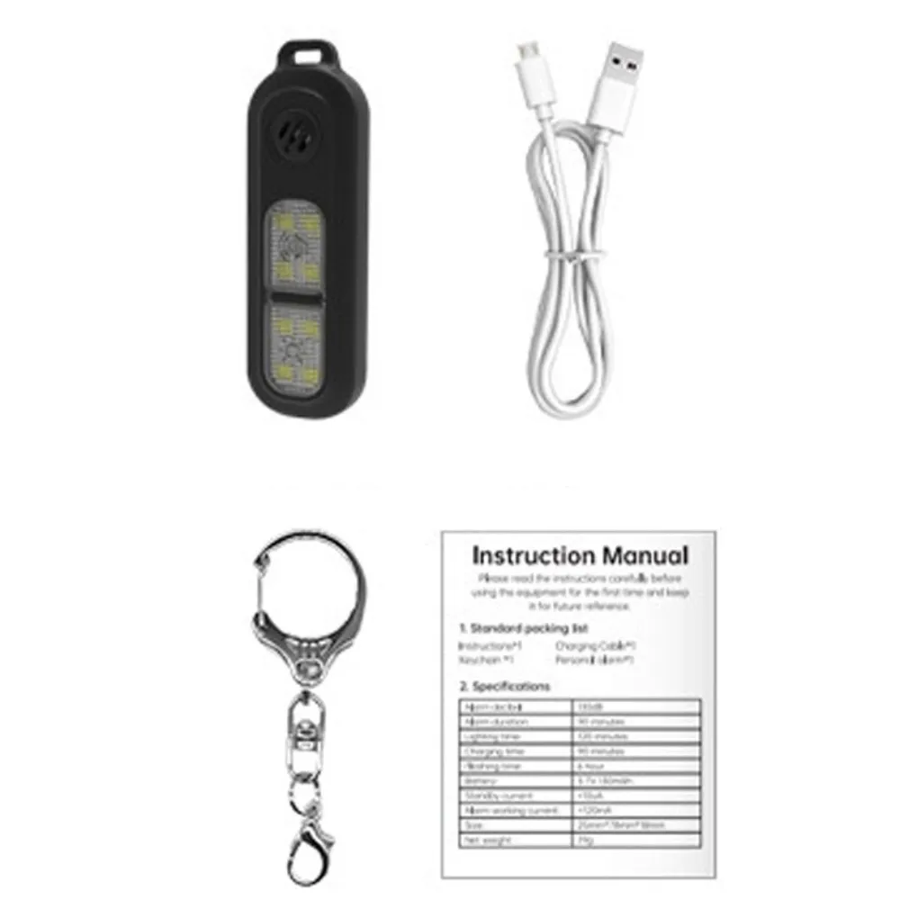 130dB Night Running Safety Warning Light LED Light with Keychain Safe Sound Personal Alarm Drop-proof Portable