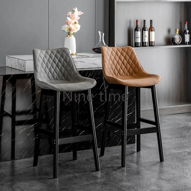 

High Kitchen Stools Leather Bar Stool Floor Chair Wooden Chairs Breakfast Nordic Banks Home Chaise Design Dining Gamer Furniture