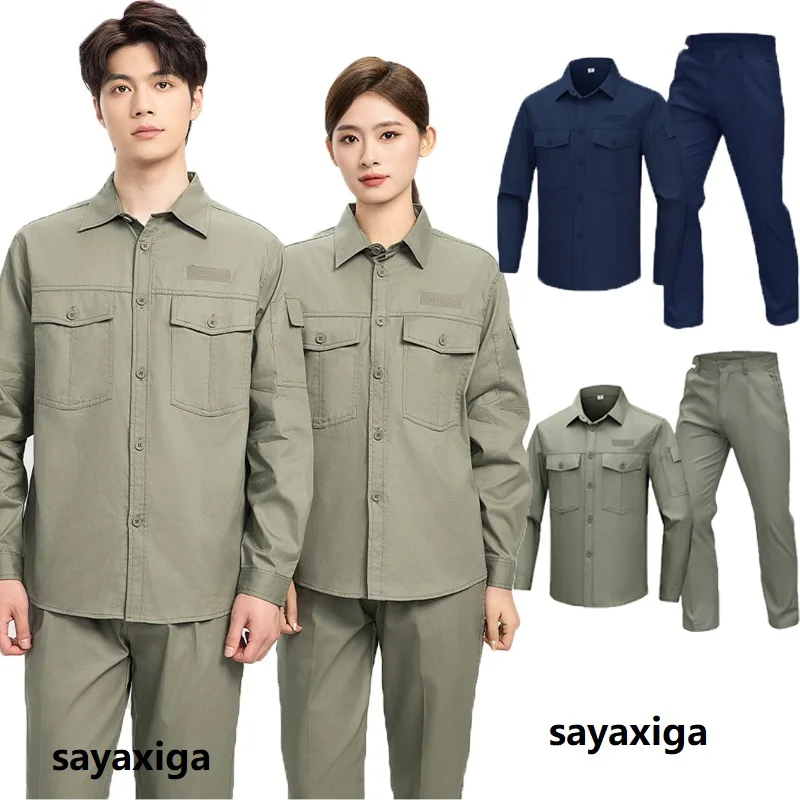 Pure cotton summer long sleeve thin workwear set Mechanics electrician welding suits work clothes  labor protection clothing 5XL