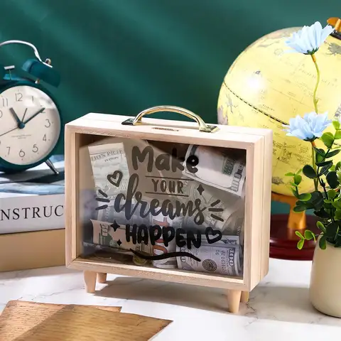 나무 머니 박스, 나무 은행 동전 은행 여행 펀드 박스, 휴가 펀드 박스, 장식 저축 상자, 성인용 여행 가방