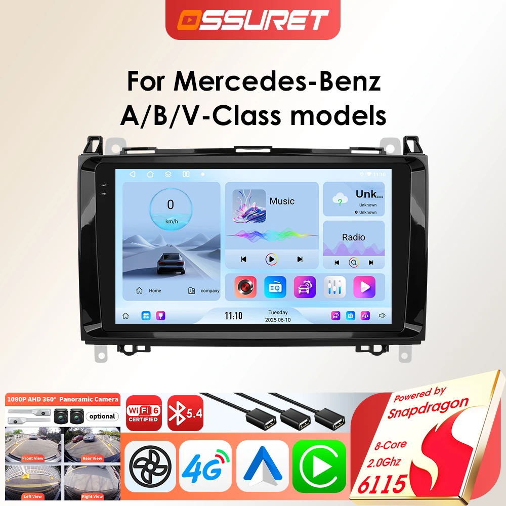 Image of OSSURET Android-Auto-Player für Mercedes Benz W639 B200 W169 W245 Sprinter W906 Carplay Autoradio Multimedia von Snapdragon 6115