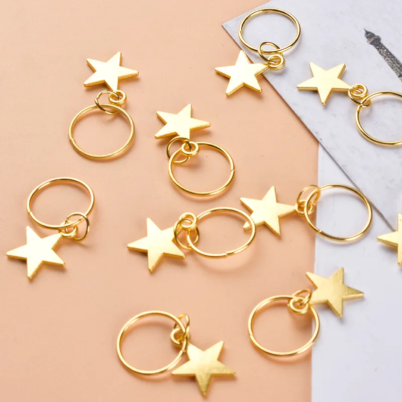 10Pcs 20Pcs Gold Color Star Pendant Twist Braid Hair Ornament for Women Alloy Circle Hoop Braid Tool DIY Pendant Hair Styling