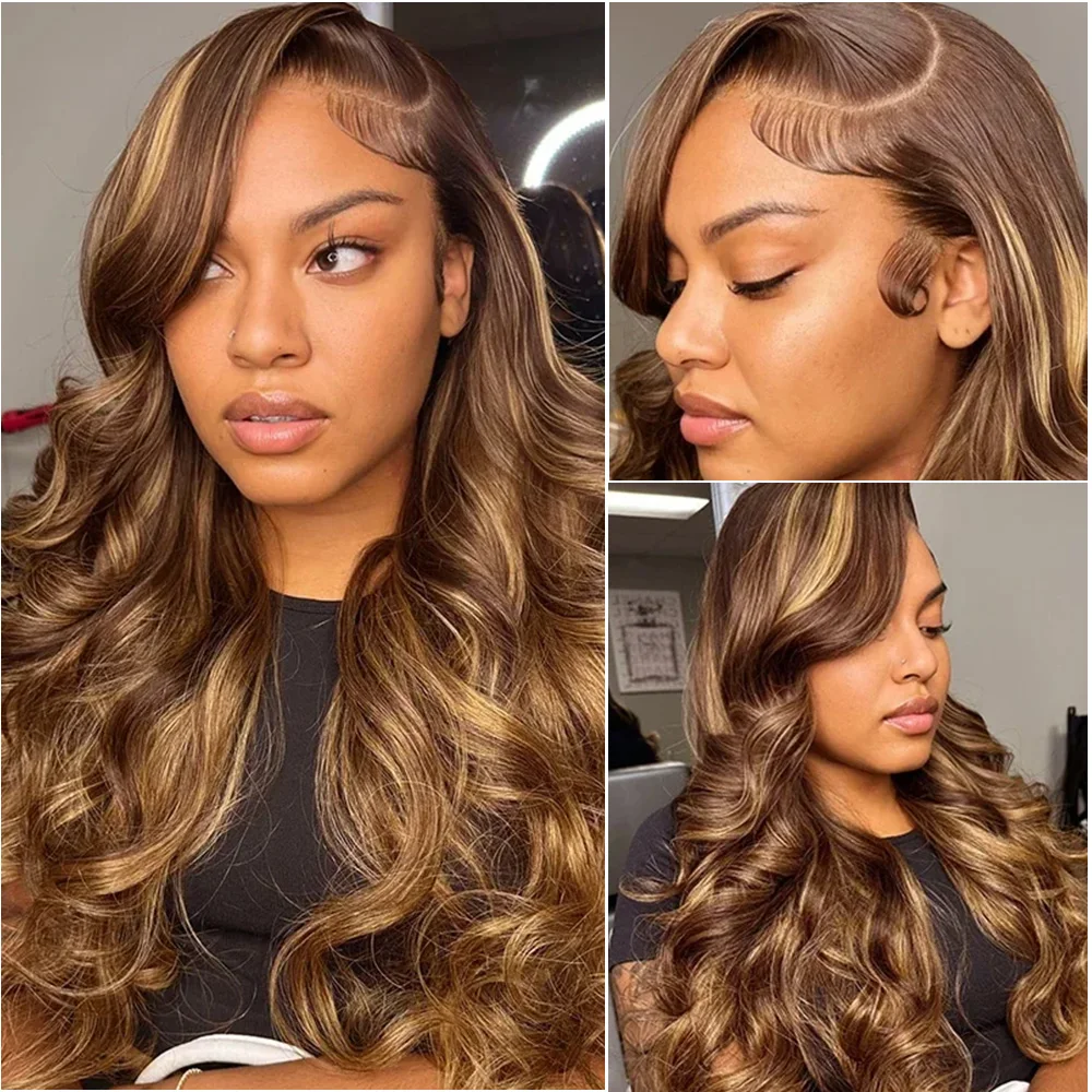 Объемная волна Выделите парик 100% человеческие волосы 13x6 Блондинка HD Парики шнурка 13x4 Цветные кружевные фронтальные парики P4/27 Бразильские парики для женщин