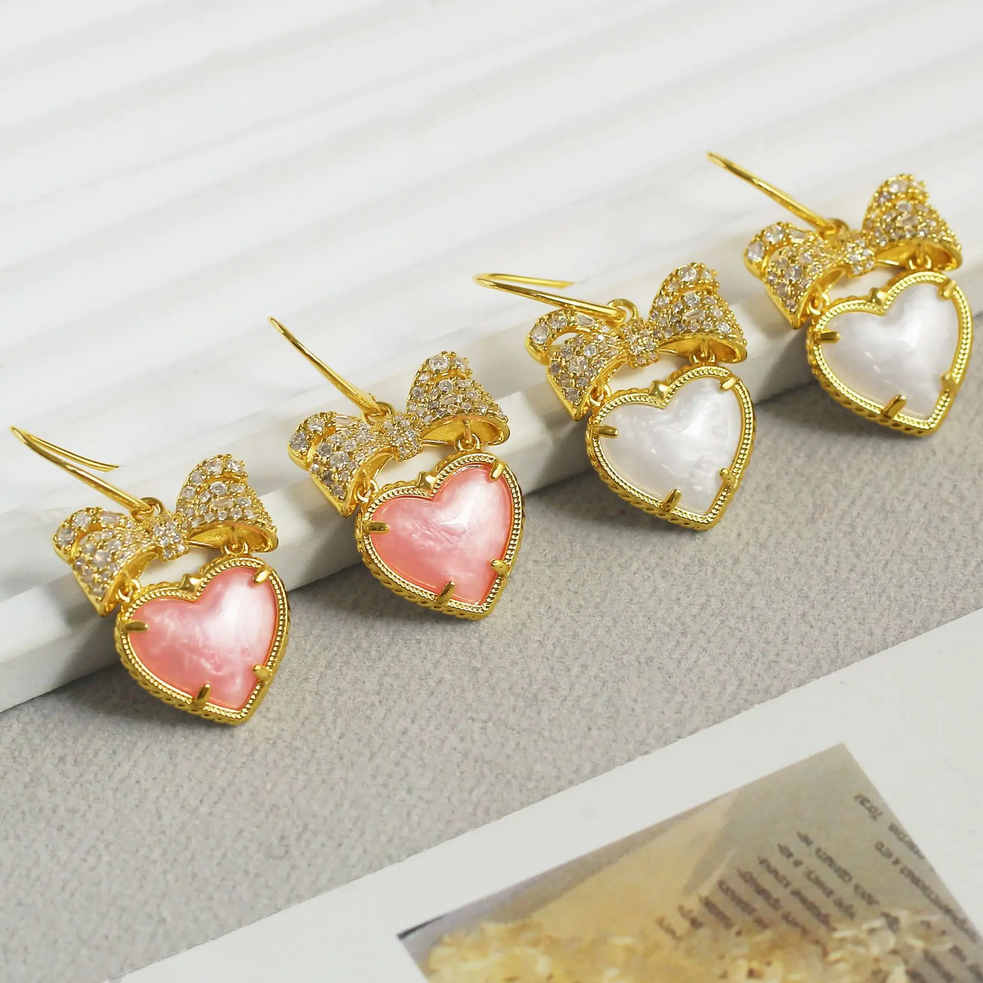 YEEVAA Heart Bow Drop Earrings in Ivory Mother-of-Pearl, for Women Girls Fashion Jewelry, Unique Gifts