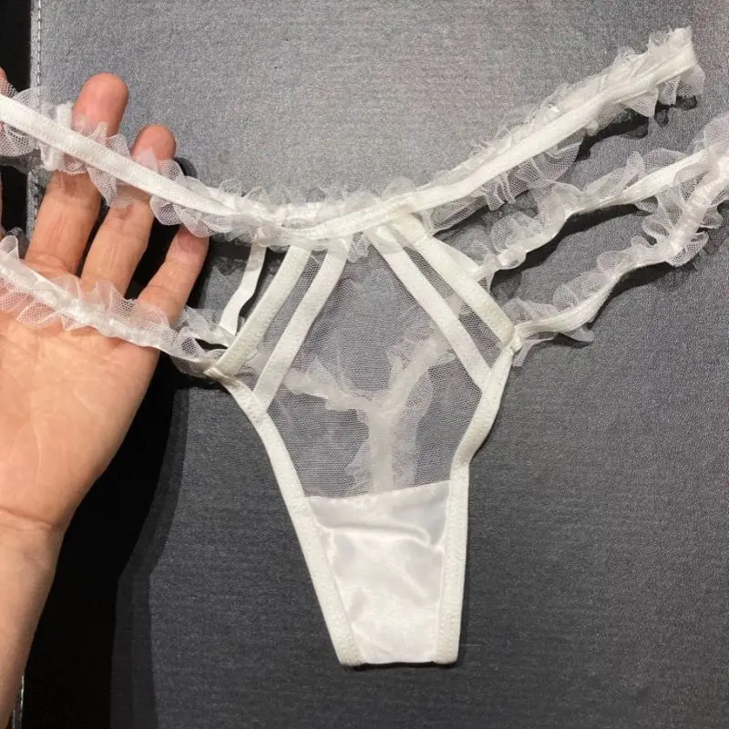 Sexy Panties Open Crotch Low Waist Thong Women's Ultra-Thin See Through T-Pants Couple Erotic Lace Hollow Underwear FKK Party