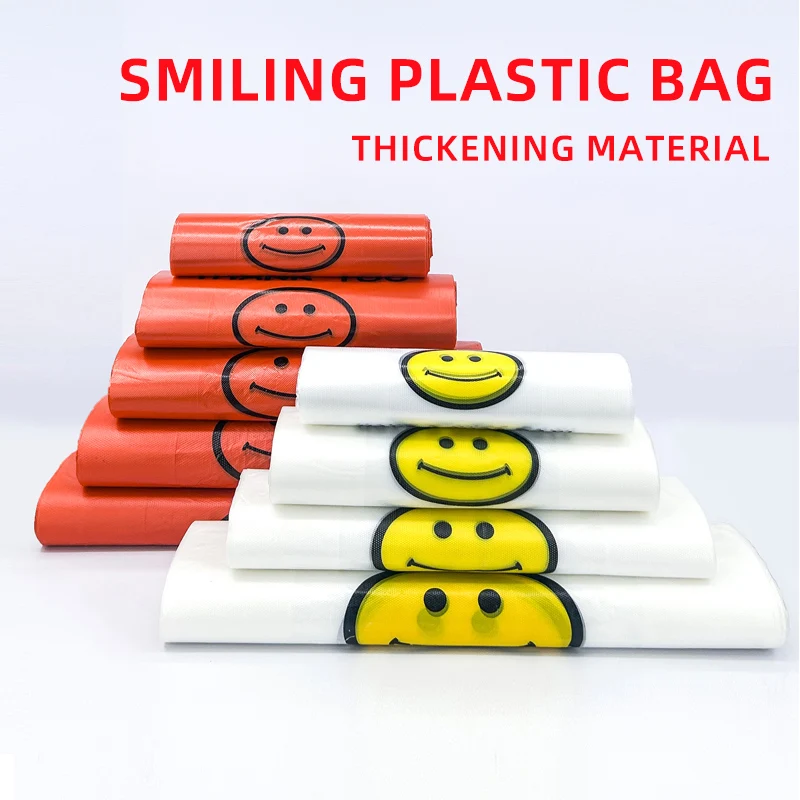 Transparent smiling face bag thickened takeout food bag commercial doggy bag convenient bag wholesale plastic bag vest bag