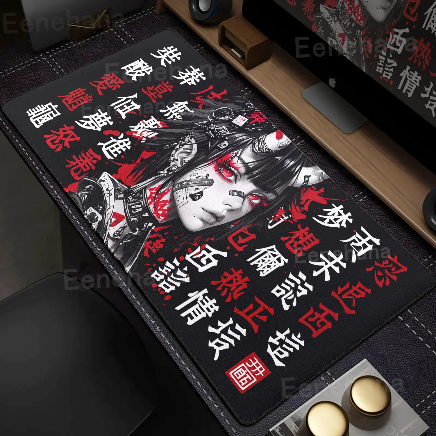 HD Black Mask Girl Mouse Pads Gaming Accessories Chinese Characters Office Punk Handsome Large Gamer Keyboard Non-slip Desk Mats