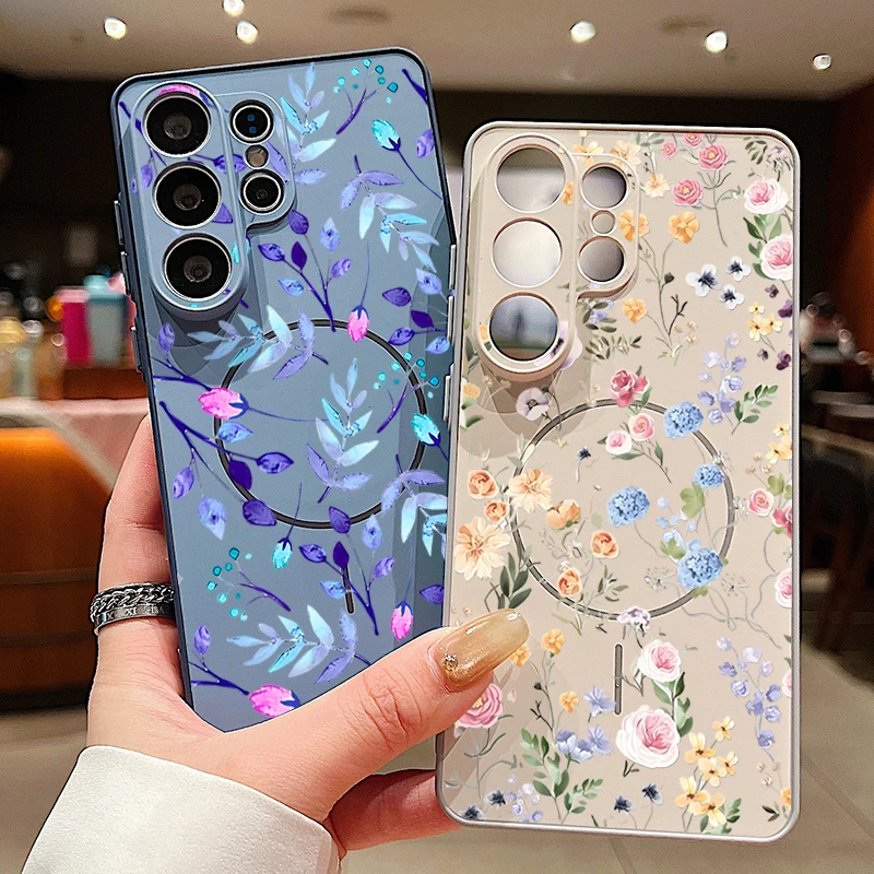 Blumen- und Blattmuster Magnetische Handyhülle für Samsung Galaxy S26 S25 Ultra Edge S24 S23 FE A57 A17 A56 A37 A16 A55 A36 A55 Cover