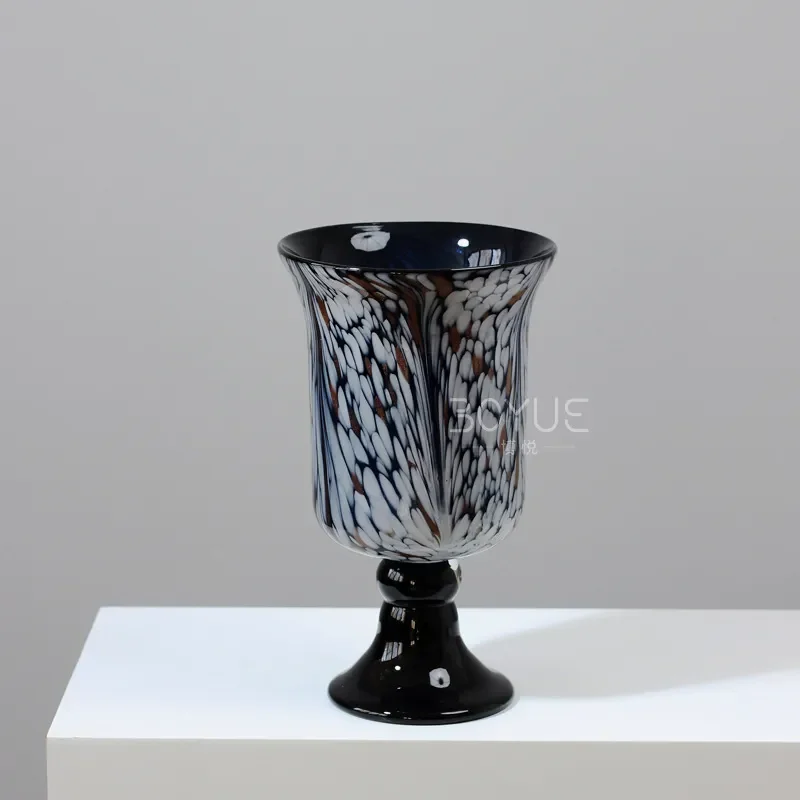 French Medieval Style Glazed Vase with Gold Sprinkles Large Diameter Lily of the Valley Design for Living Room Dining Table